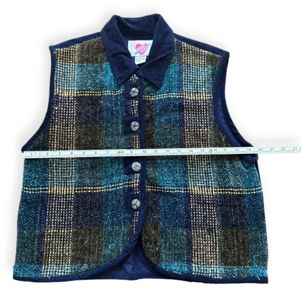 Vintage 90’s KEREN Hart Corduroy Collar Plaid Tapestry Vest